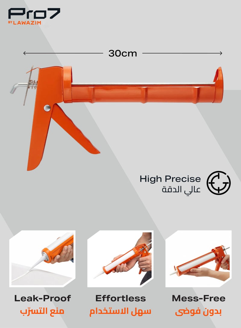 LAWAZIM Pro7 Heavy Duty Caulking Gun -30cm- Precision Manual Silicone Sealant Tube Applicator Adhesive Cartridge Caulk Dispenser - for Professional Plumbing Tile grouting Home Use Window and Kitchen Sink - Image 2